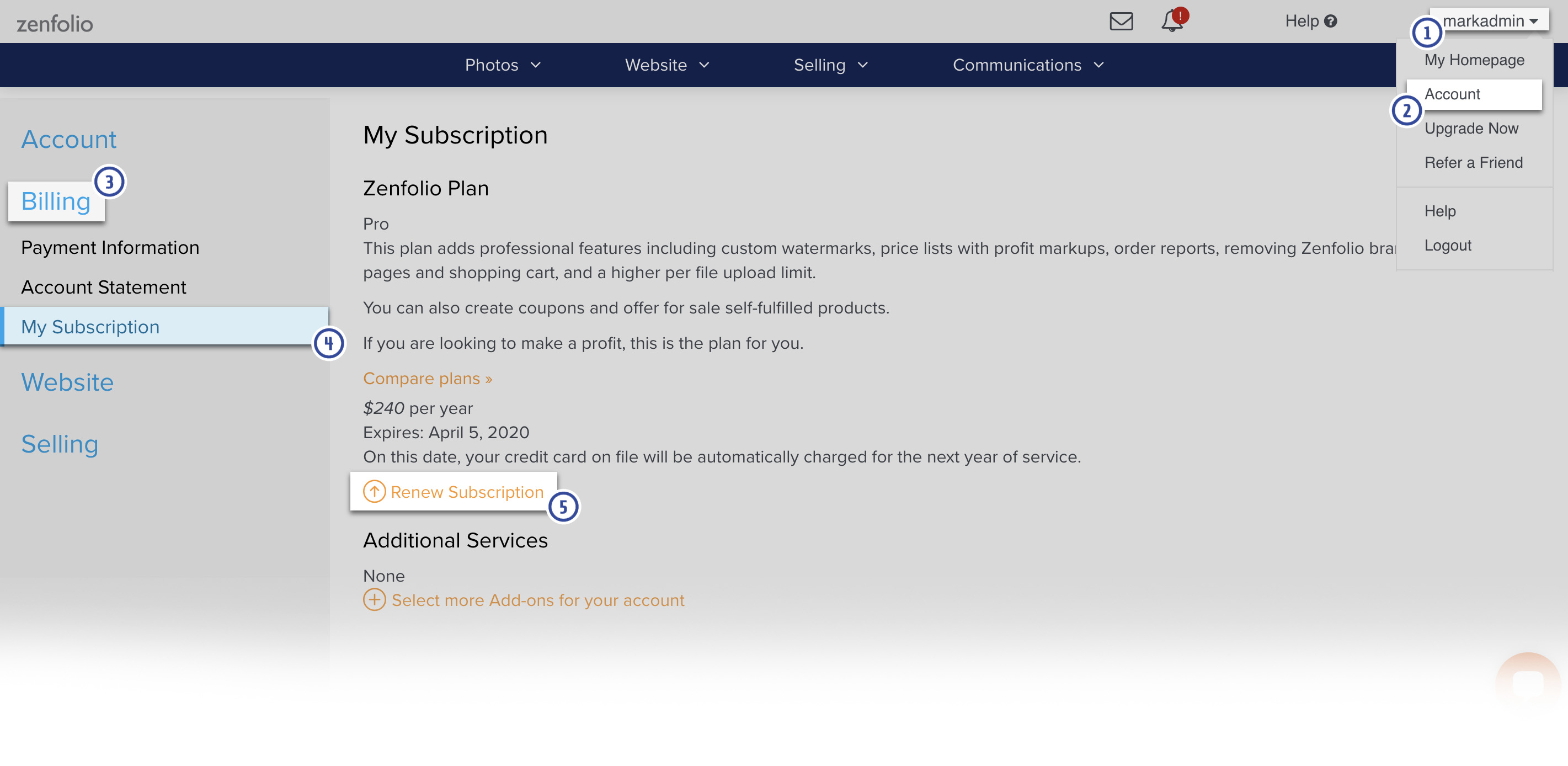Renewing Subscription Zenfolio