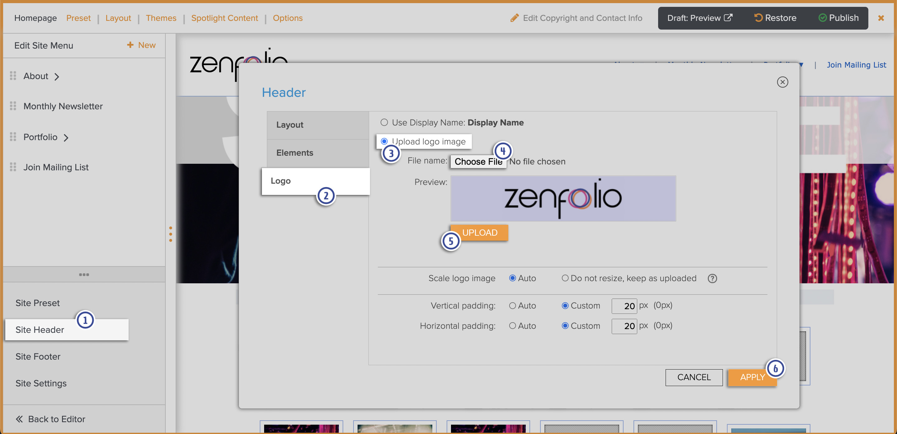 Uploading your own Logos Zenfolio